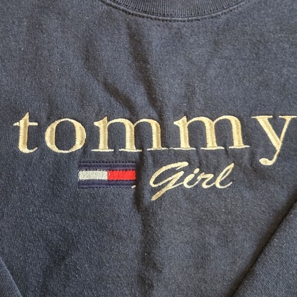 Vintage Tommy Girl Tommy Hilfiger Crewneck Sweatshirt Sweater Large Navy Blue‎ - Picture 2 of 4